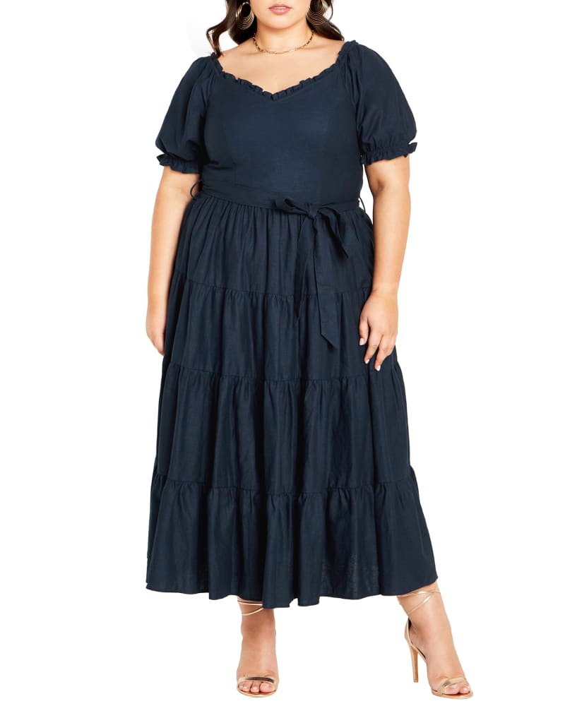 Front of a model wearing a size XXL Breanna Puff Sleeve Maxi in NAVY by City Chic. | dia_product_style_image_id:352897